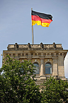 德国,国家,旗帜,德国国会大厦,建筑,议会,地区,柏林,欧洲