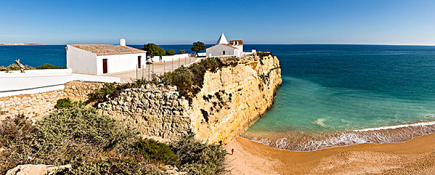 小教堂,岩石,悬崖,高处,海滩,门廊,阿尔加维,葡萄牙