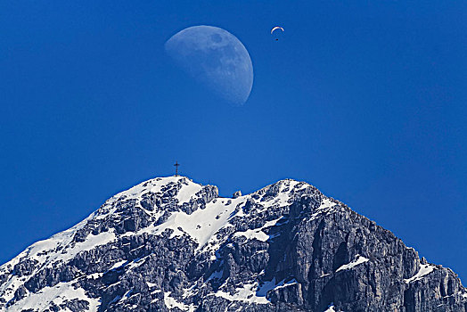 顶峰,蒙特卡罗,山,半月,滑翔伞,空中,莱科,省,意大利,伦巴第