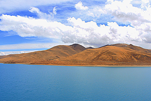 中国西藏羊湖羊卓雍措山丘蔚蓝天空湖泊,Tibet,YamdrokTso,China