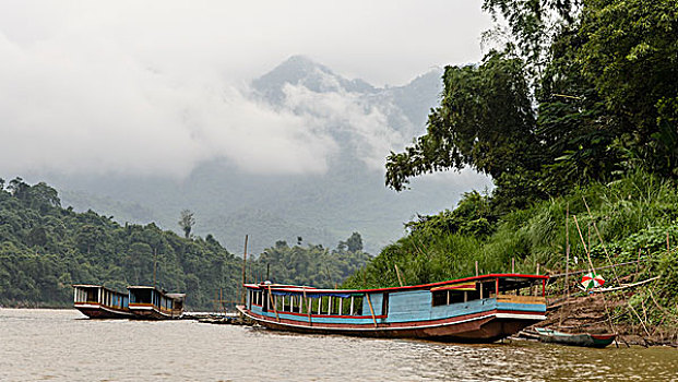 老挝,琅勃拉邦,船,湄公河,大幅,尺寸