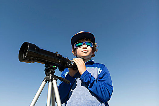 男孩,望远镜,三脚架