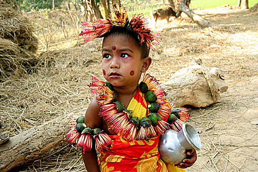 孩子,装扮,印度,乡村,孟加拉,2009年