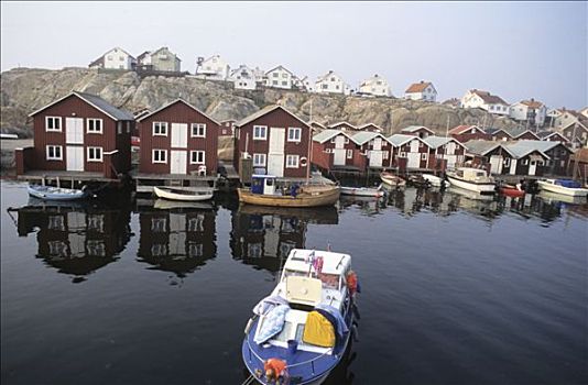 瑞典,靠近,布胡斯,传统,房子,海边,悬崖,船