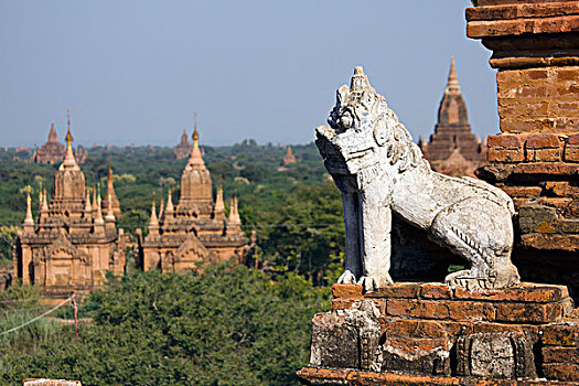 狮子,雕塑,角,庙宇,蒲甘,缅甸