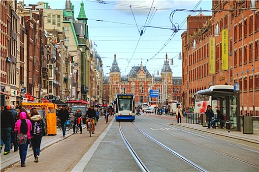 有轨电车,靠近,阿姆斯特丹,火车站