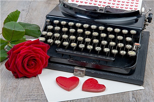 红色,心形,打字机,情人节