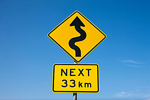 澳大利亚,维多利亚,港口,弯路,警告标识,海洋,道路