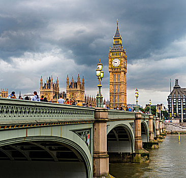 风景,上方,泰晤士河,威斯敏斯特桥,伦敦,英格兰,英国,议会大厦,大本钟,威斯敏斯特