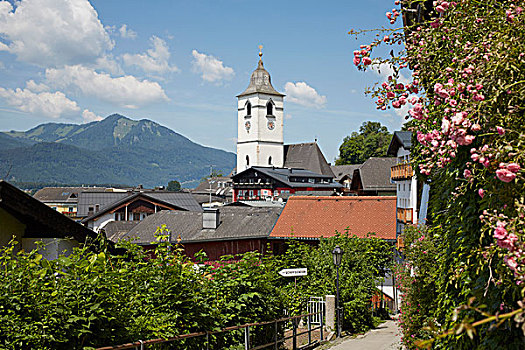 风景,沃尔夫冈,教堂,上奥地利州,奥地利