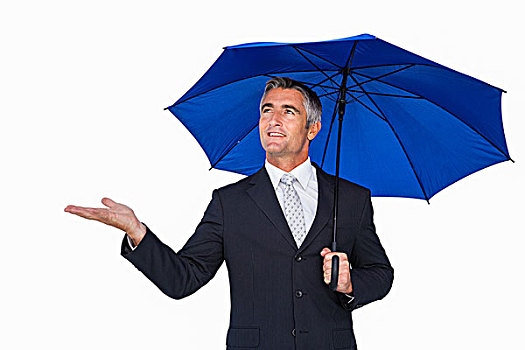 微笑,商务人士,伞,手,室外