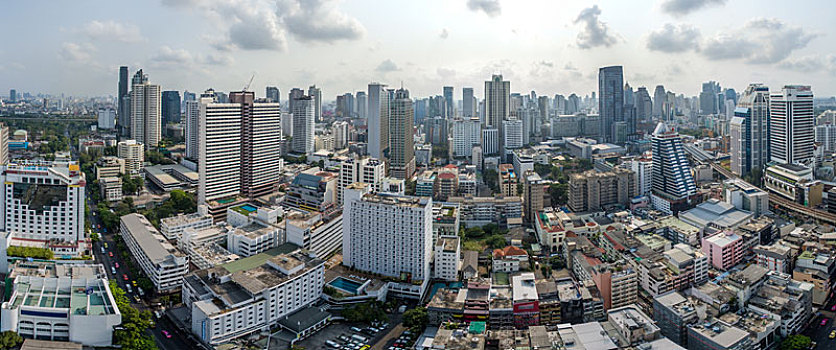 全景,曼谷,城市,道路,航拍