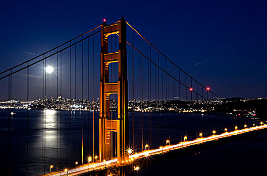 满月,上方,旧金山,金门大桥,加利福尼亚,美国