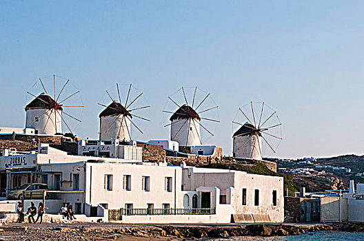 风车,城镇,米克诺斯城,米克诺斯岛,基克拉迪群岛,希腊