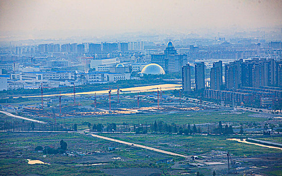 俯瞰,建筑群,大楼,道路,城市,全景