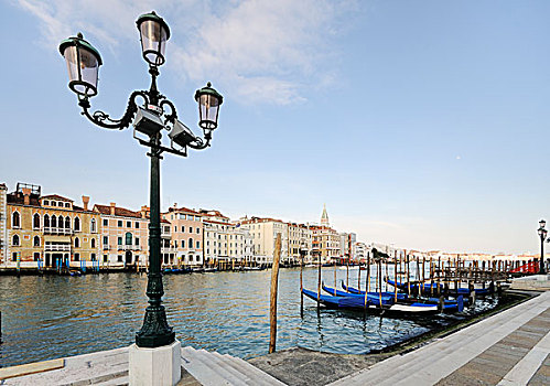 路灯,草原,行礼,小船,大运河,靠近,圣玛丽亚教堂,威尼斯,威尼托,意大利,欧洲