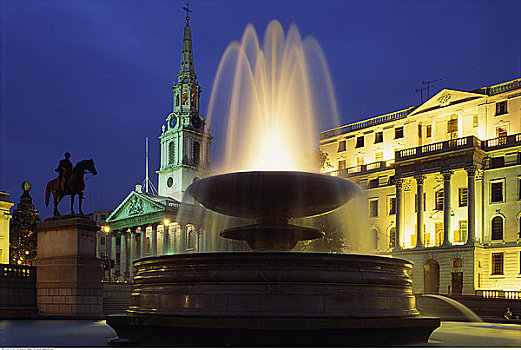 特拉法尔加广场,夜晚,伦敦,英格兰