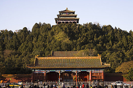 游客,正面,建筑,景山,公园,北京,中国