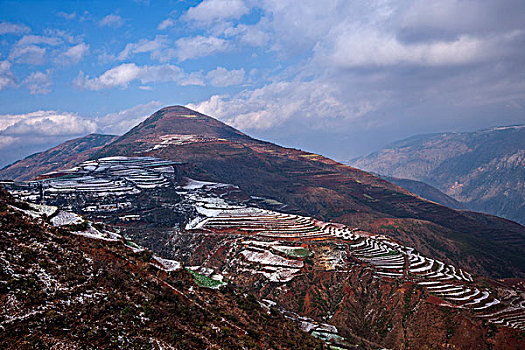 冬季的云南东川红土地落霞沟