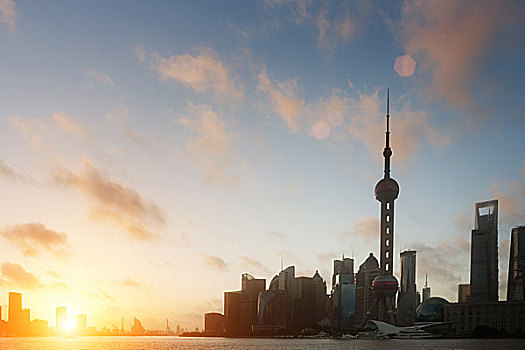 现代,城市,日落,上海