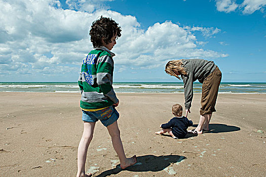 家庭,一起,海滩