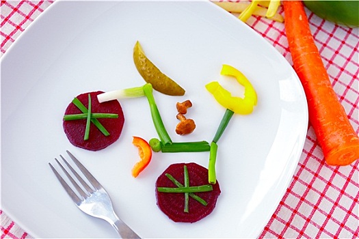 健康,概念,蔬菜,自行车,盘子