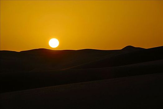 橙色,日出,沙漠,利比亚