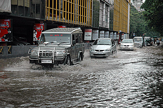 道路,加尔各答,城市,季风,印度,八月,2007年