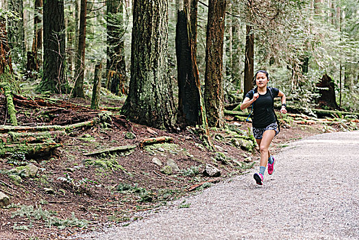 女人,跑,树林,温哥华,加拿大