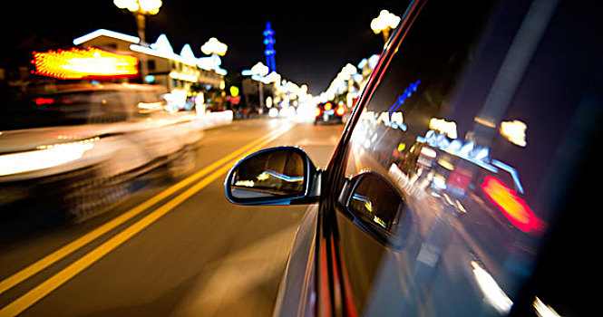 夜晚,开车,窗户,速度,汽车,动感,亮光
