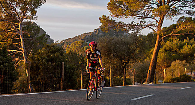 运动,骑车,女性,骑自行车,坐,马略卡岛,巴利阿里群岛,西班牙