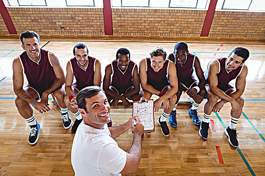 微笑,教练,解释,比赛,计划,篮球手,头像,球场