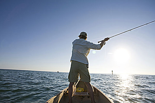 男人,投掷,鱼竿,船,佛罗里达礁岛群,美国
