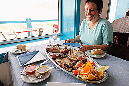 鱼,盘子,餐馆,兰索罗特岛,加纳利群岛,西班牙,欧洲