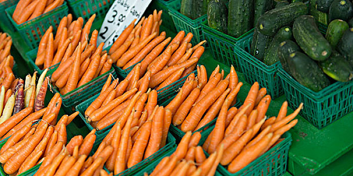 胡萝卜,黄瓜,出售,市场货摊,市场,渥太华,安大略省,加拿大