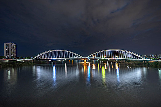 缆车,桥,莱茵河,夜晚,连接,斯特拉斯堡,巴登符腾堡,德国,欧洲