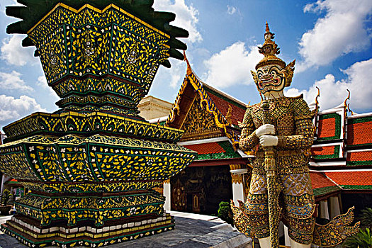一个,两个,监护,魔鬼,入口,画廊,曼谷,泰国