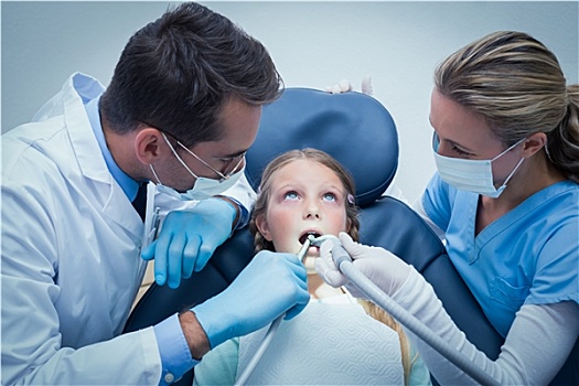 牙医,协助,检查,女孩,牙齿