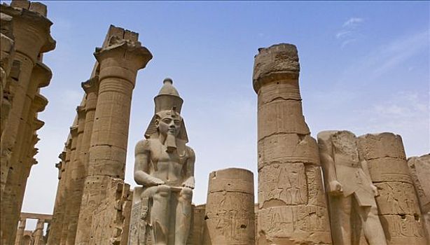 卢克索神庙,复杂,雕塑,拉美西斯二世,第一,院落,两个,巨大,柱子,埃及,非洲