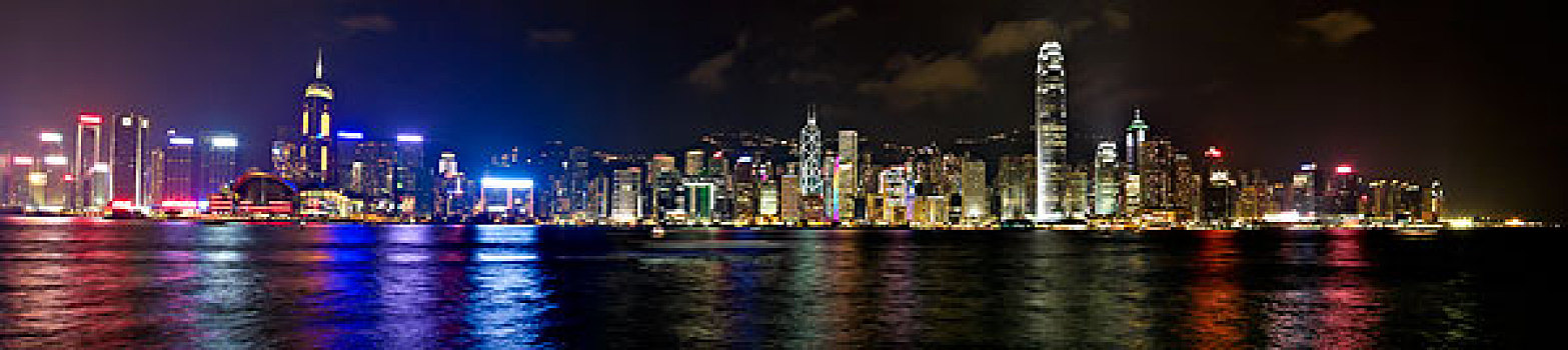 香港,天际线,晚间