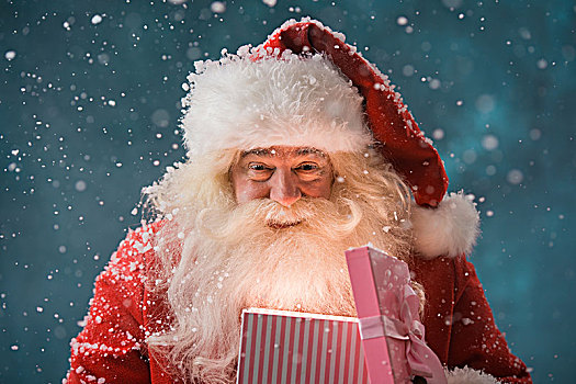 高兴,圣诞老人,打开,圣诞礼物,北极