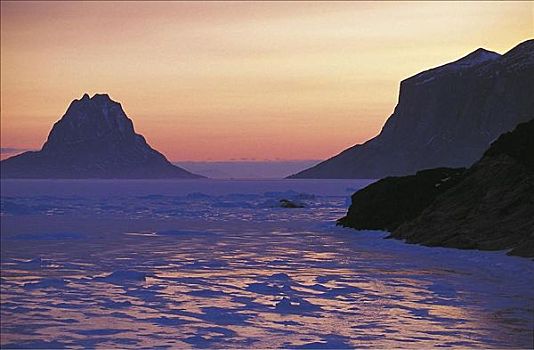 日落,极地,海洋,浮冰,格陵兰,北极