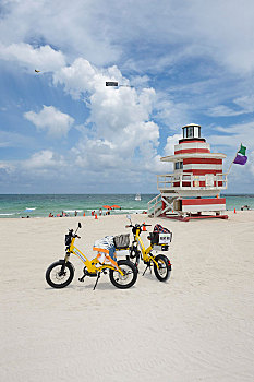 电,自行车,瞭望塔,码头,迈阿密,救助,塔,南海滩,佛罗里达,美国,北美