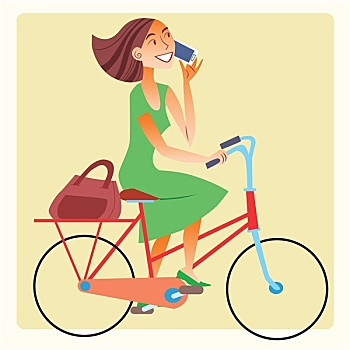 少妇,骑自行车,交谈,智能手机