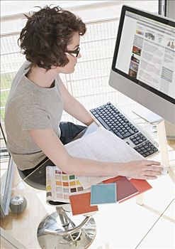 女性,设计师,工作,电脑