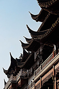 盖屋顶细节,老城,庙宇,上海,中国