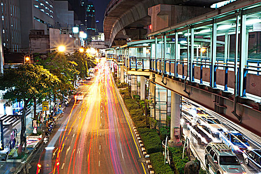 风景,道路,夜晚,曼谷