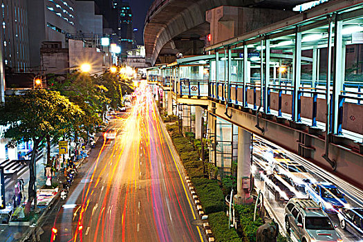 風景,道路,夜晚,曼谷