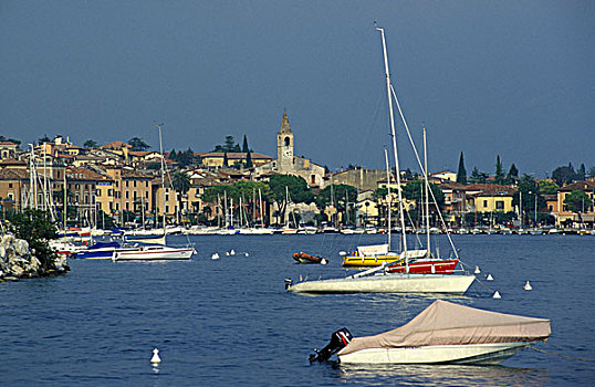 船,浮漂,城市风光,加尔达湖,意大利,欧洲