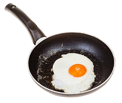一个,煎鸡蛋,黑色,煎锅,隔绝,白色背景